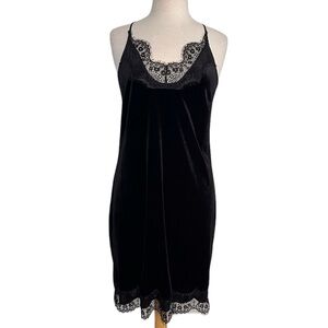 Boston Proper Black Velvet Slip Dress Velour Nightgown Loungewear M Medium